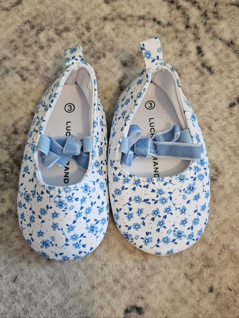 Lucky Brand White Baby Mary Janes with Blue Floral Print
